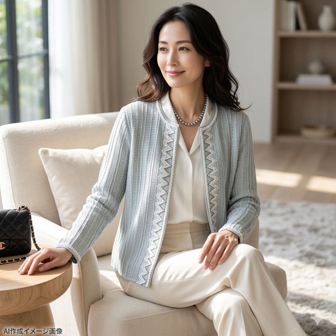 美品✨レリアン シルク100% カーディガン 装飾 13+ 日本製