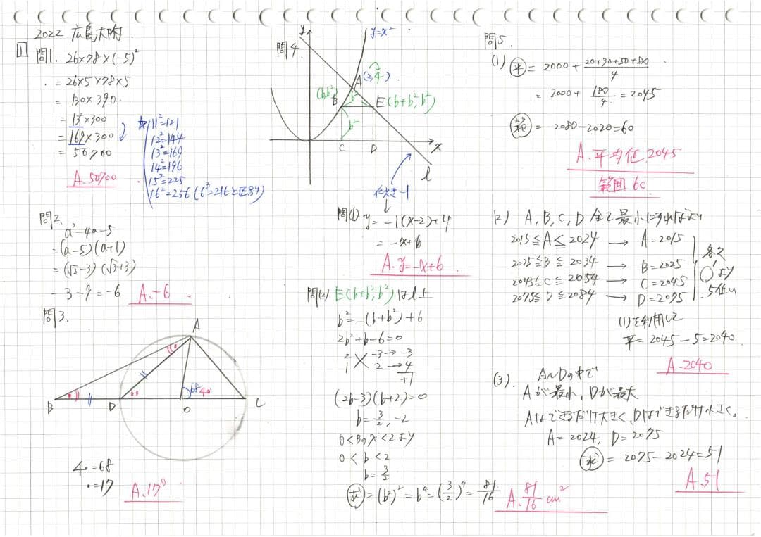 塾講師オリジナル 数学解説(動画付) 広島大附 2018-25 高校入試 過去問