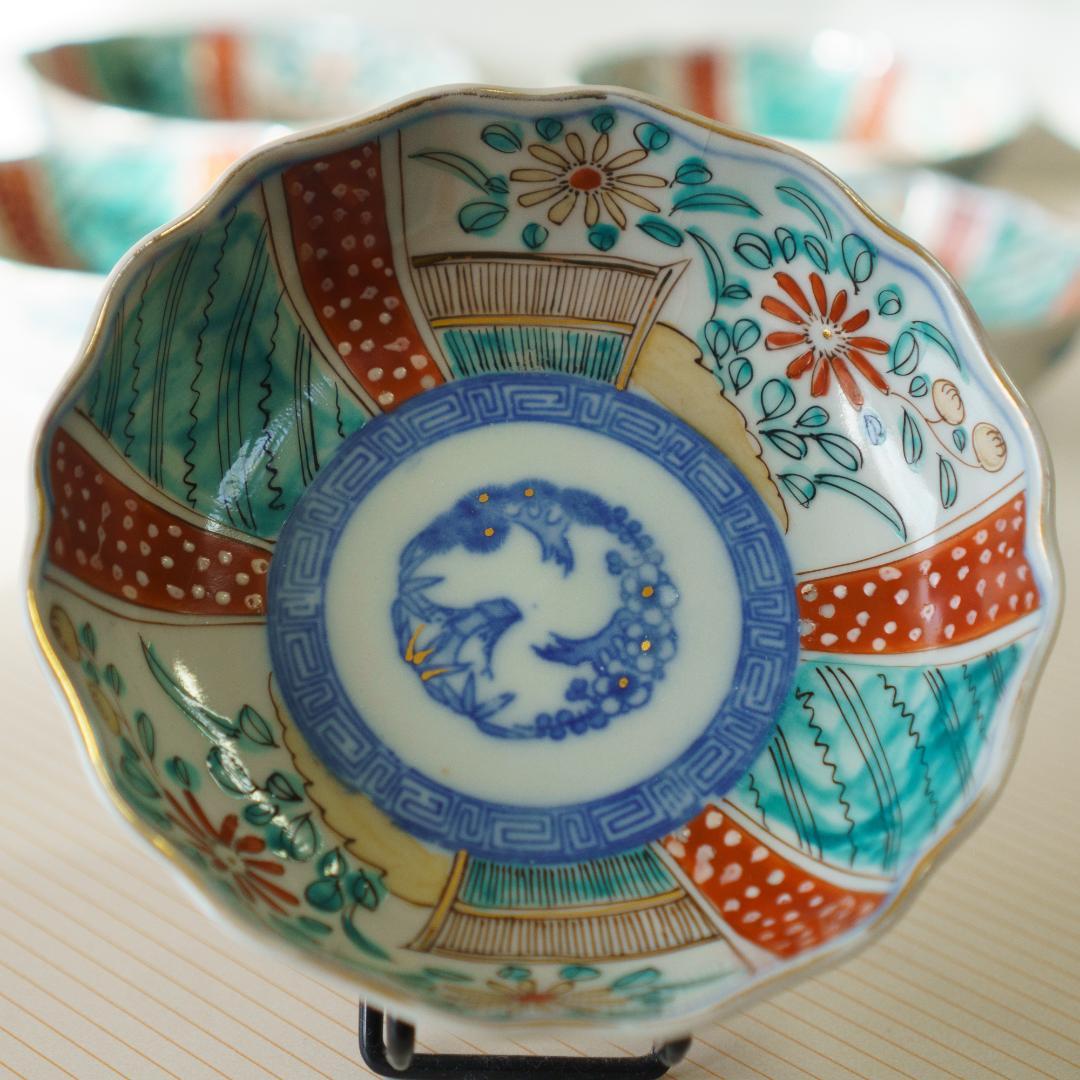 古伊万里　錦手　金彩色絵　膾皿　なます皿　5客