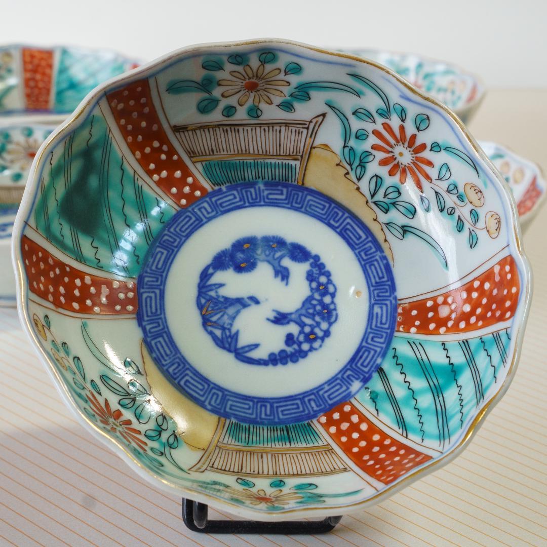 古伊万里　錦手　金彩色絵　膾皿　なます皿　5客