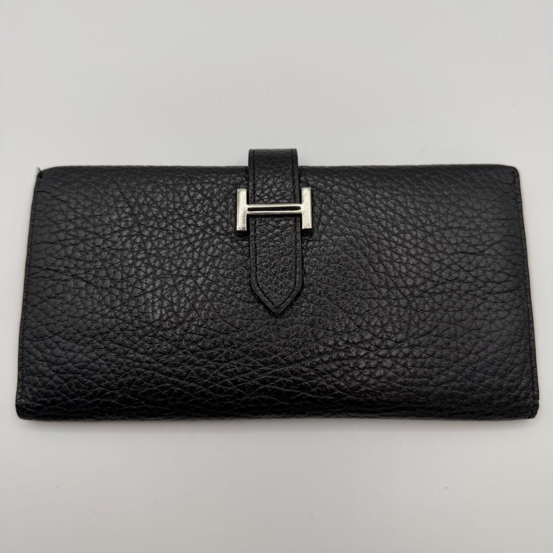 HERMES エルメス ベアン 長財布 トゴ ブラック H金具 二つ折り