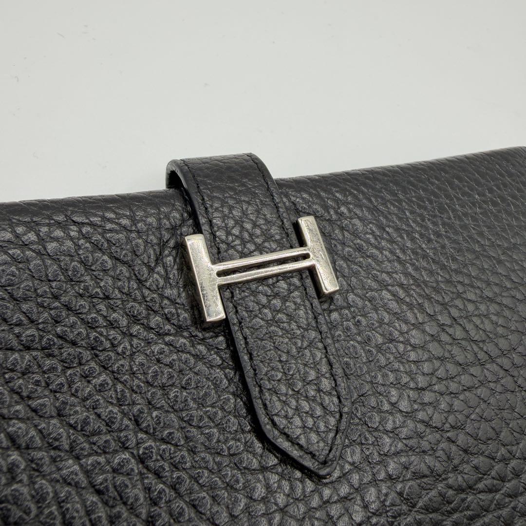 HERMES エルメス ベアン 長財布 トゴ ブラック H金具 二つ折り