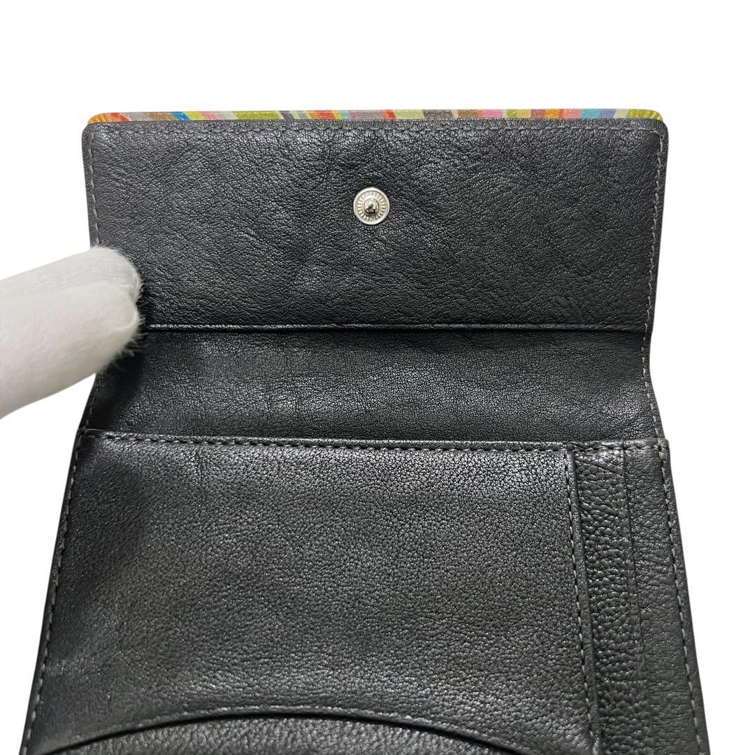 美品 ポールスミス がま口 折財布 本革 レザー ブラック マルチカラー
