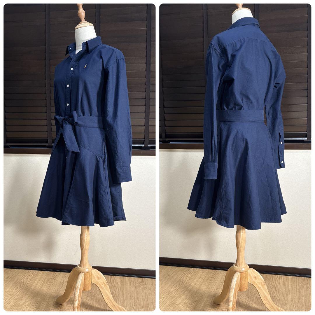【QR付】ポロラルフローレン シャツワンピース ウエストリボン ポニー刺繍 長袖