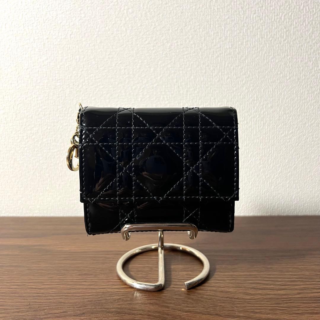 クリスチャンディオール 三つ折り財布 レディディオール カナージュ エナメル