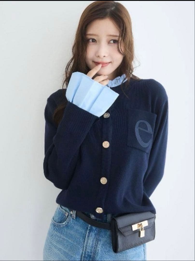 eimy Attached collar ニットカーディガン ネイビー