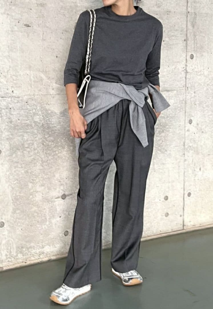 COUDRE コットンT　ダークグレー 　6分袖