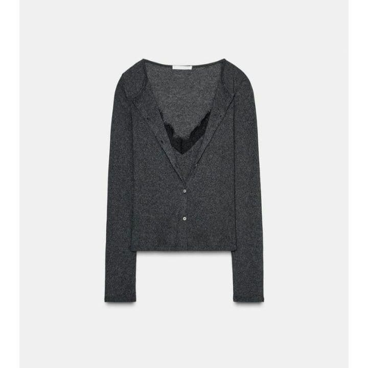 ZARA コンビネーションレーストップジャケット L カーボン 完売品