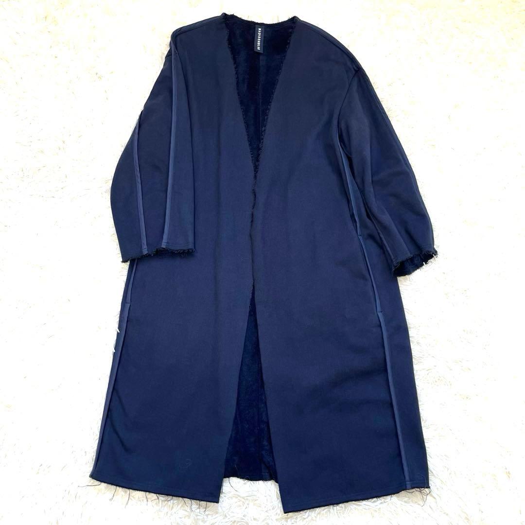 MADISONBLUE ノーカラーコート　コットン　ヘリンボーン　ネイビー