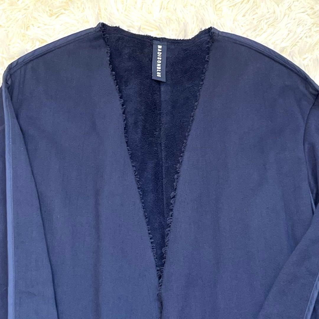 MADISONBLUE ノーカラーコート　コットン　ヘリンボーン　ネイビー