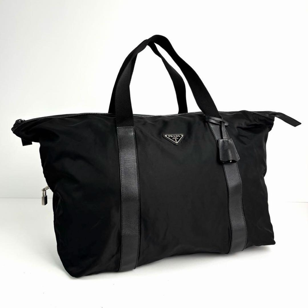 極美品 PRADA プラダ ボストンバッグ ナイロン×サフィアーノレザー