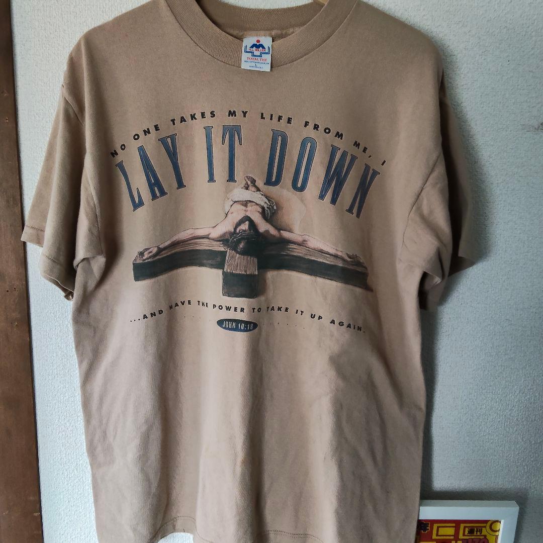 usa製 90s H.L.MILLER キリスト 宗教Tシャツ ベージュ　レア