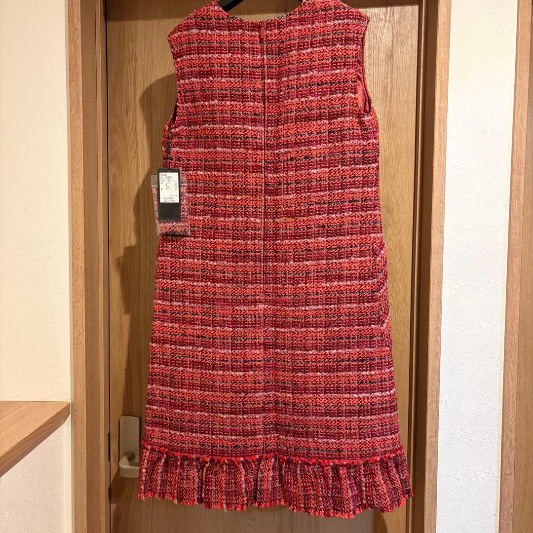 Rene ルネ　ツイードワンピース　膝丈　パールボタン付　ノースリーブ