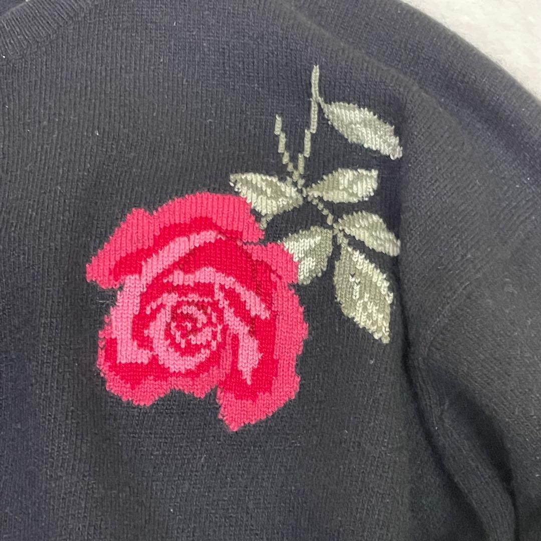 美品　BALLANTYNE バランタイン　カシミヤ　バラ刺繍 カーディガン