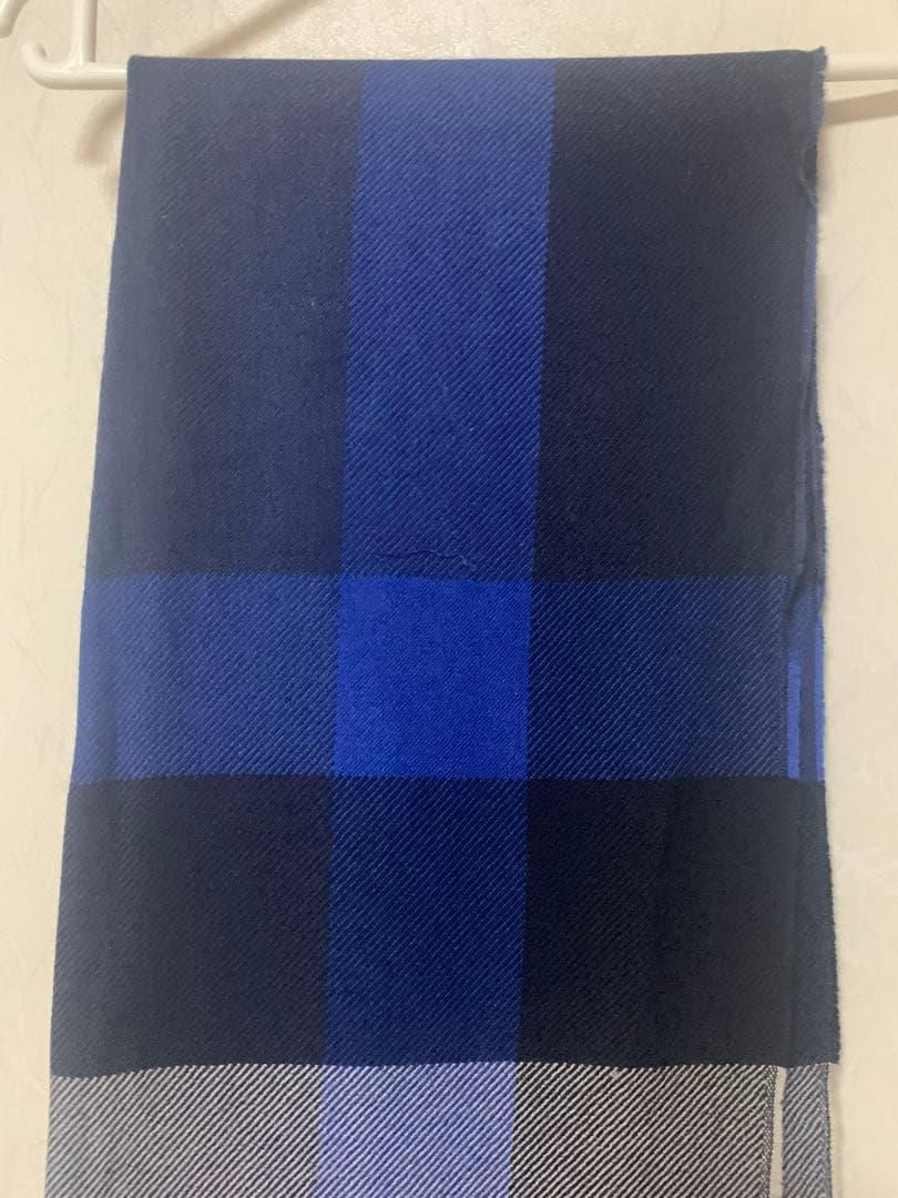 【美品】Burberry チェック柄スカーフ｜青×黒×グレー／ウール×カシミヤ混