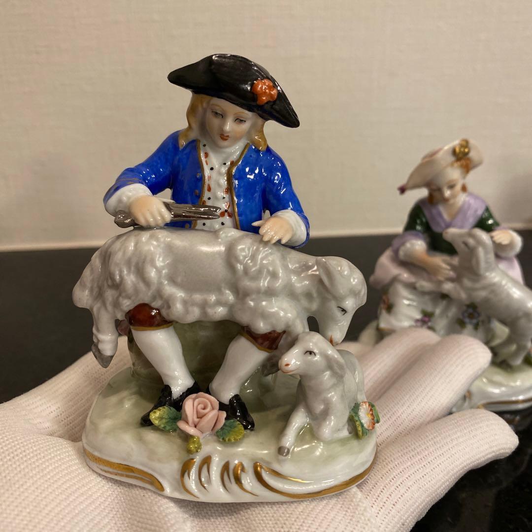 【希少♡一点物】ジッツェンドルフ　カップルと羊　磁器人形