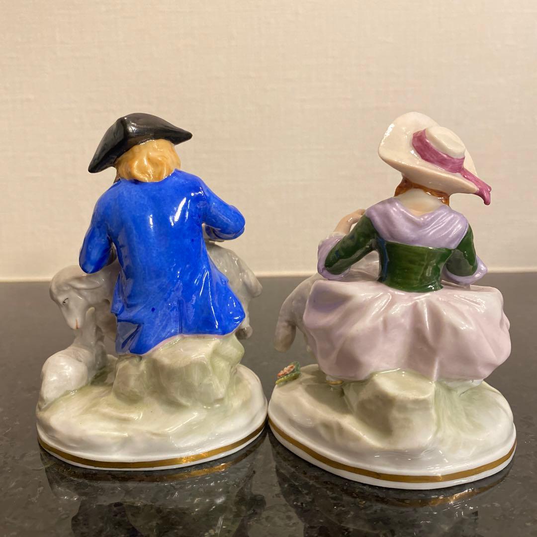 【希少♡一点物】ジッツェンドルフ　カップルと羊　磁器人形