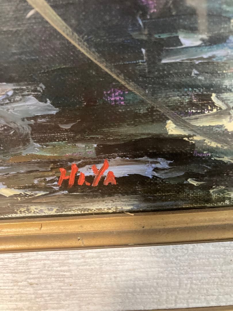 絵画　港　船　海