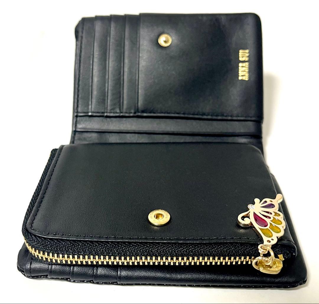 【新品未使用】ANNA SUI 財布 黒 二つ折り 蝶 エナメル