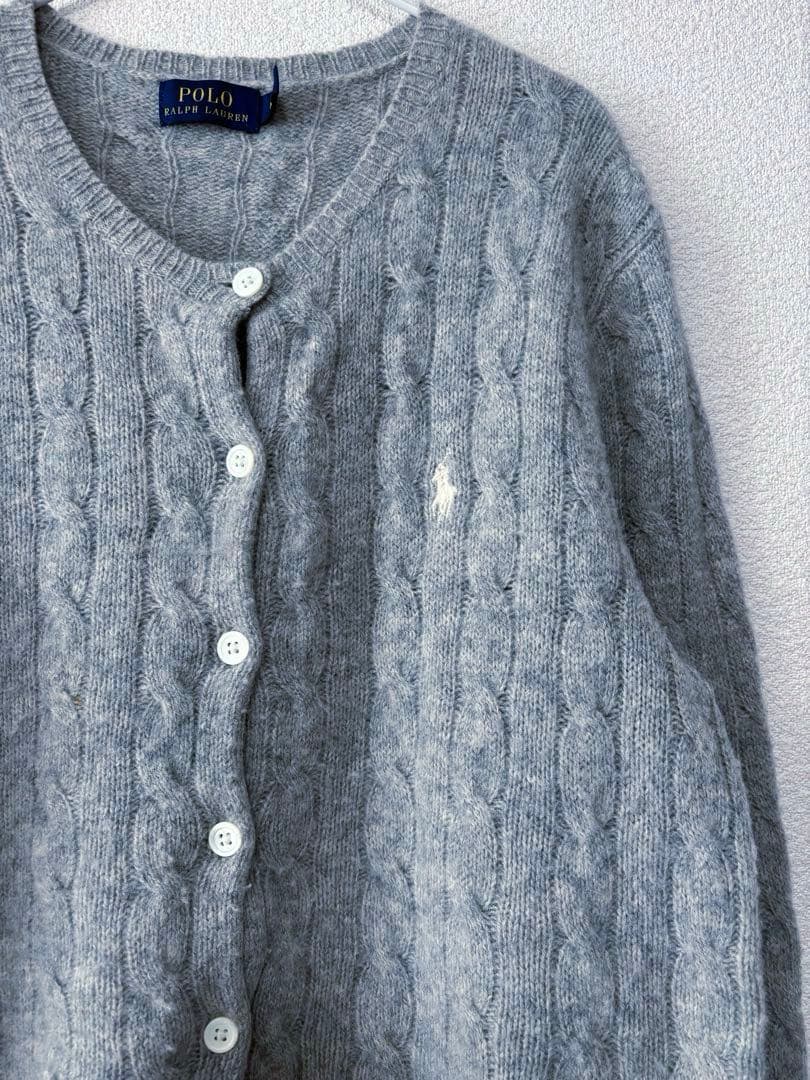 ラルフローレン　カシミヤ混　ケーブル　カーディガン　グレー　M