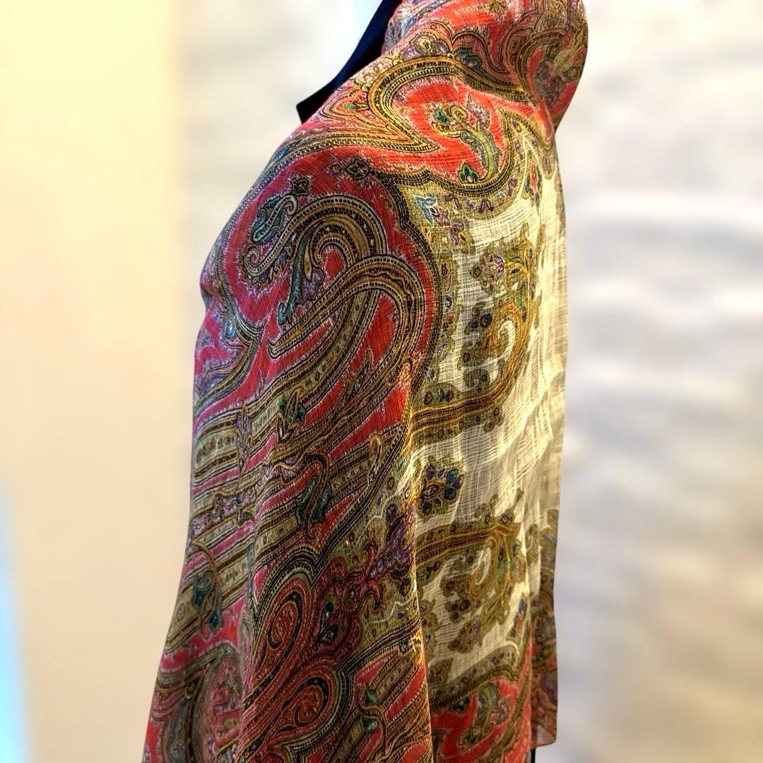 【ETRO 】☆エトロ☆ レッド系☆ペイズリー柄 ☆シルク混合☆大判ストール☆
