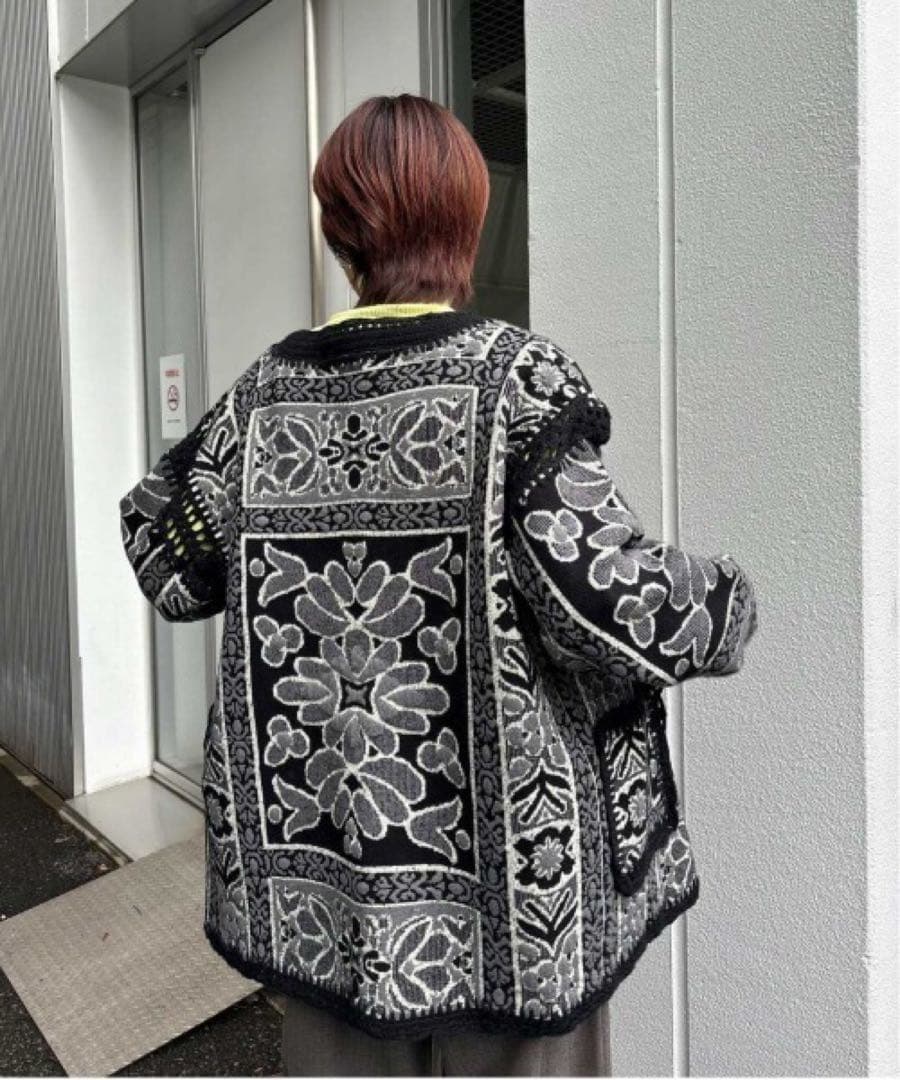 2601089 RUG PATTERN KNIT JACKET ブラック