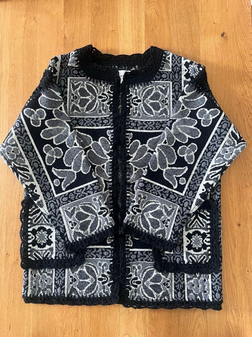 2601089 RUG PATTERN KNIT JACKET ブラック