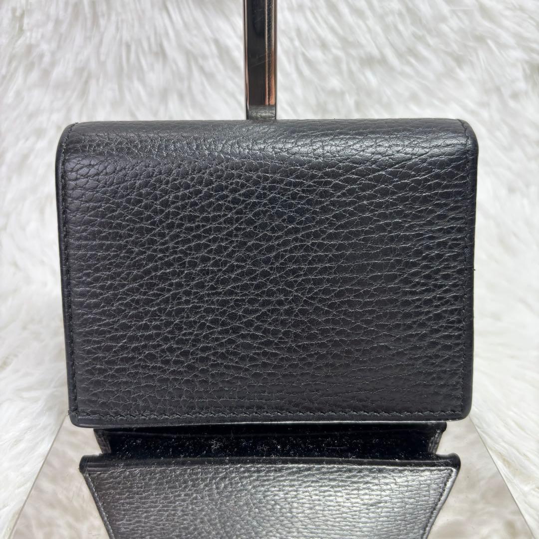 ✨美品✨ グッチ 二つ折り財布 マーモント シボ ブラック 金ロゴ ダブルG 黒