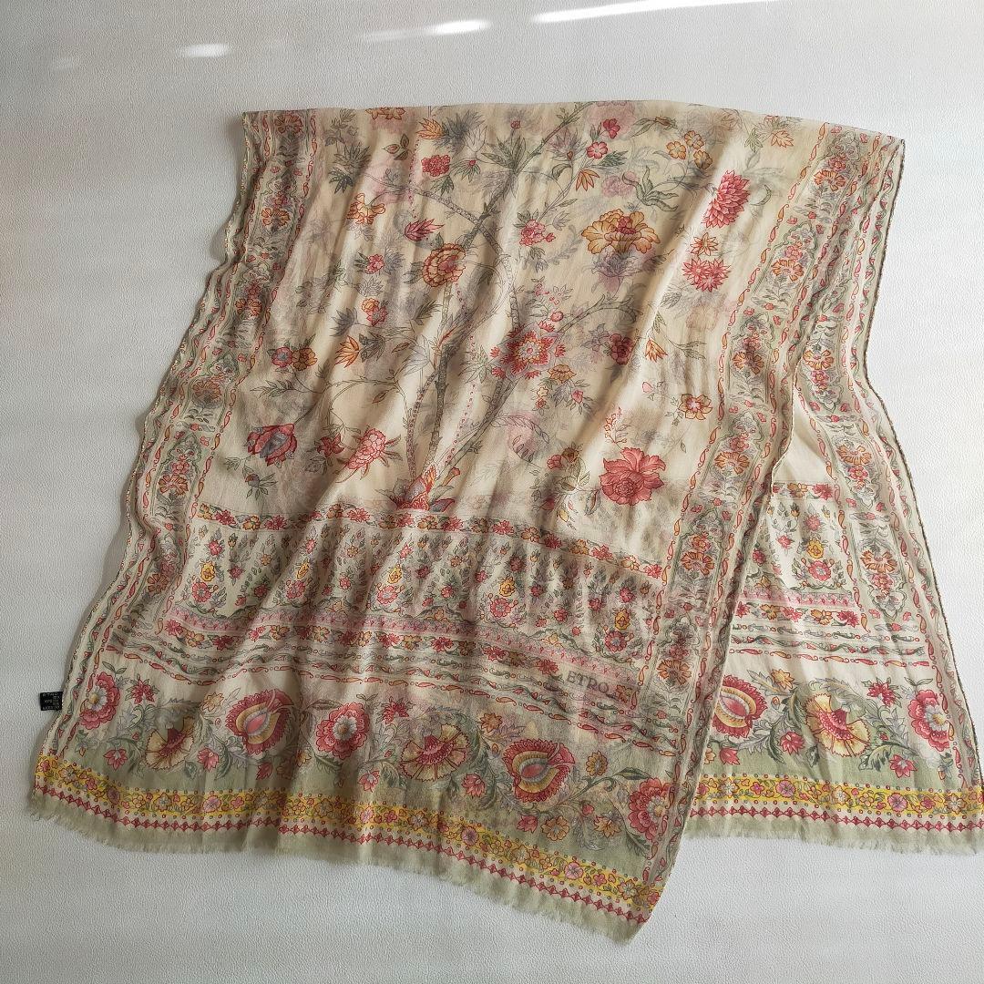【美品】ETROエトロ シルク100%シフォン大判スカーフショールマフラー