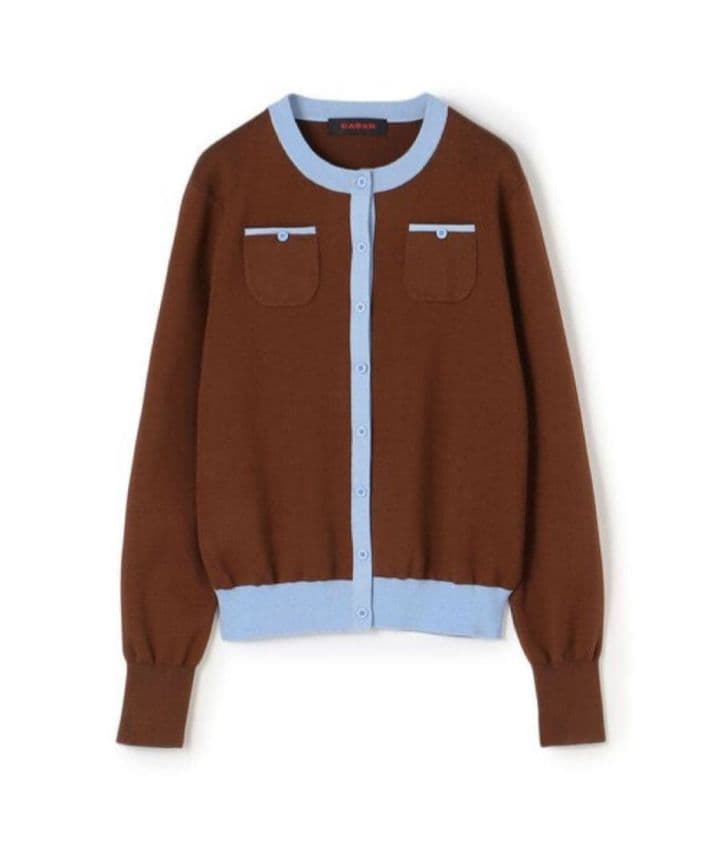 【美品】CABaN コットンカシミヤ バイカラークルーネックカーディガン