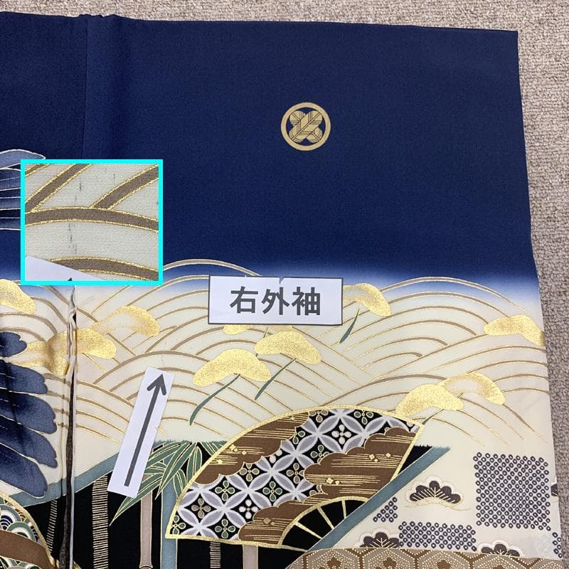 507ay34□お宮参り 男児 着物 産着 掛け着 金彩 鷹 御所車□状態良好