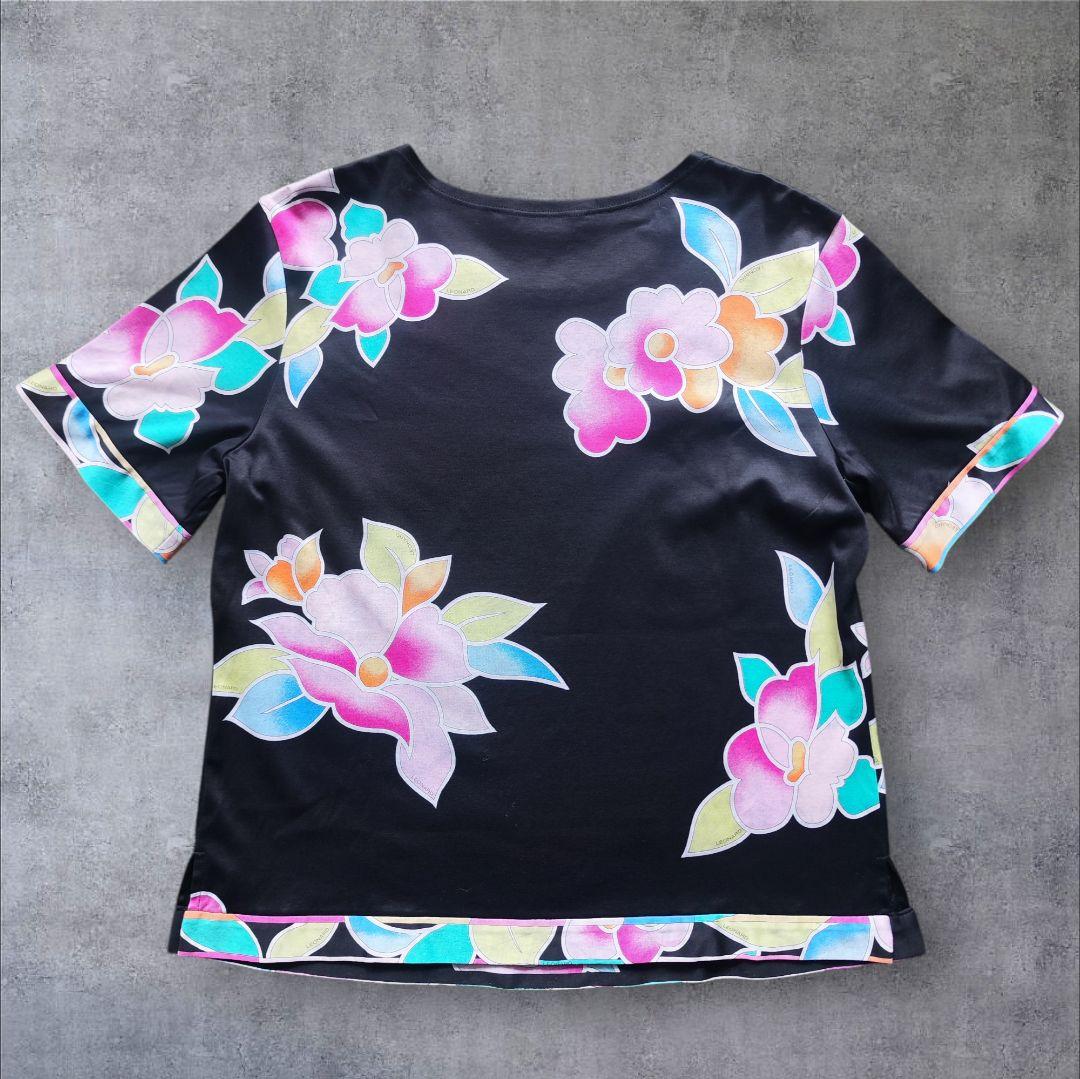 【未使用級】LEONARD レオナール 花柄 半袖Tシャツ ブラック黒 42XL