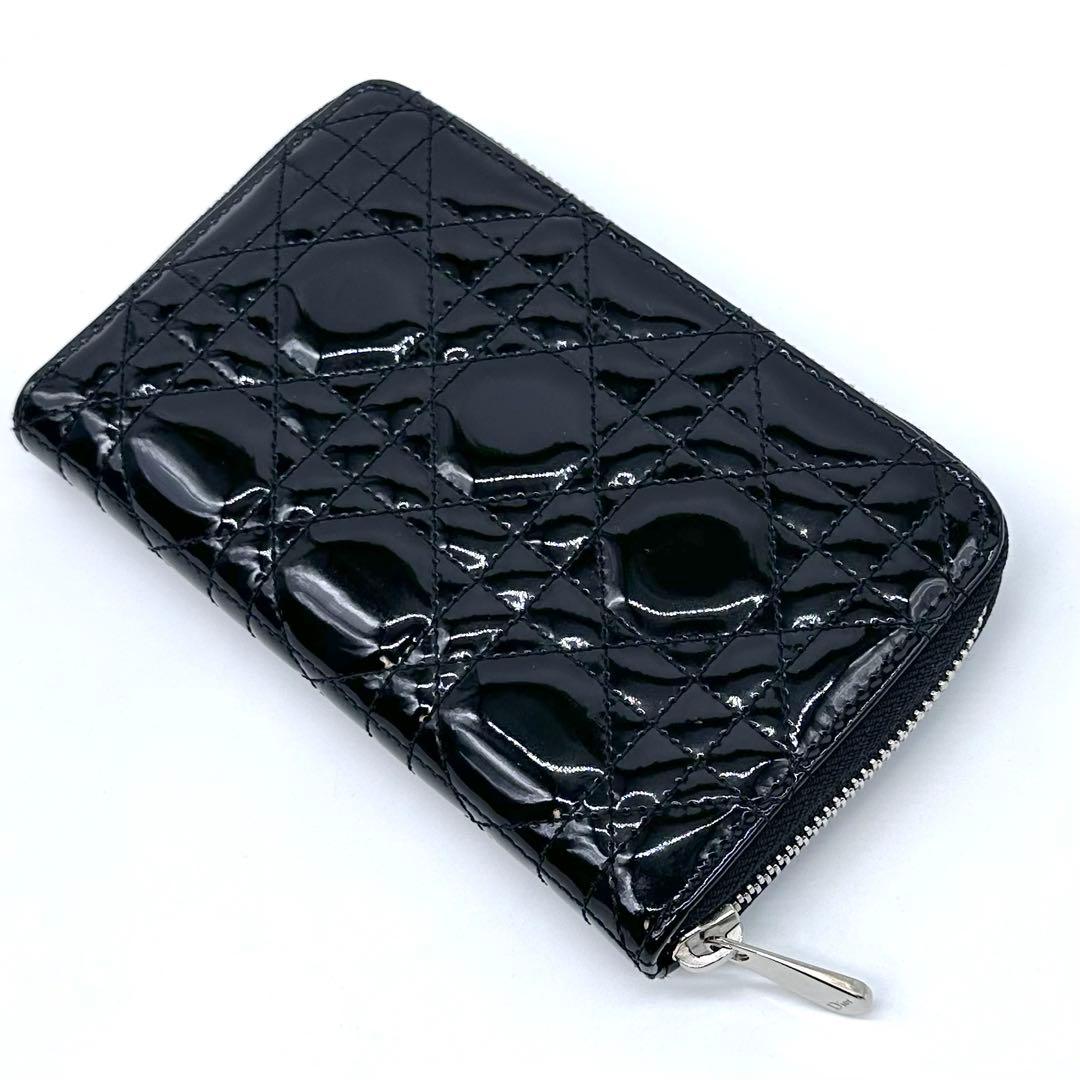 美品✨Dior レディディオール カナージュ 財布 ラウンドジップ パテント 黒