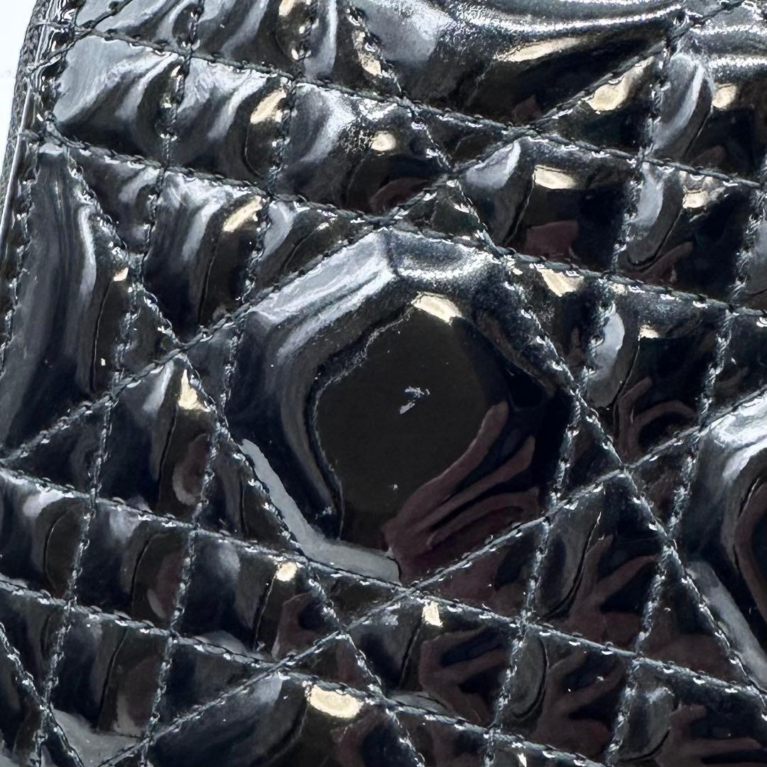 美品✨Dior レディディオール カナージュ 財布 ラウンドジップ パテント 黒