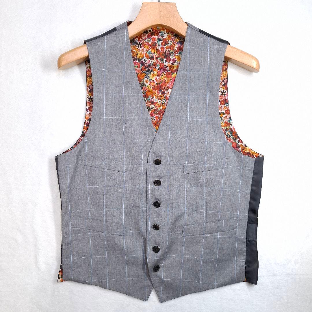 【美品】Paul Smith 花柄 チェック柄 ベスト グレー M