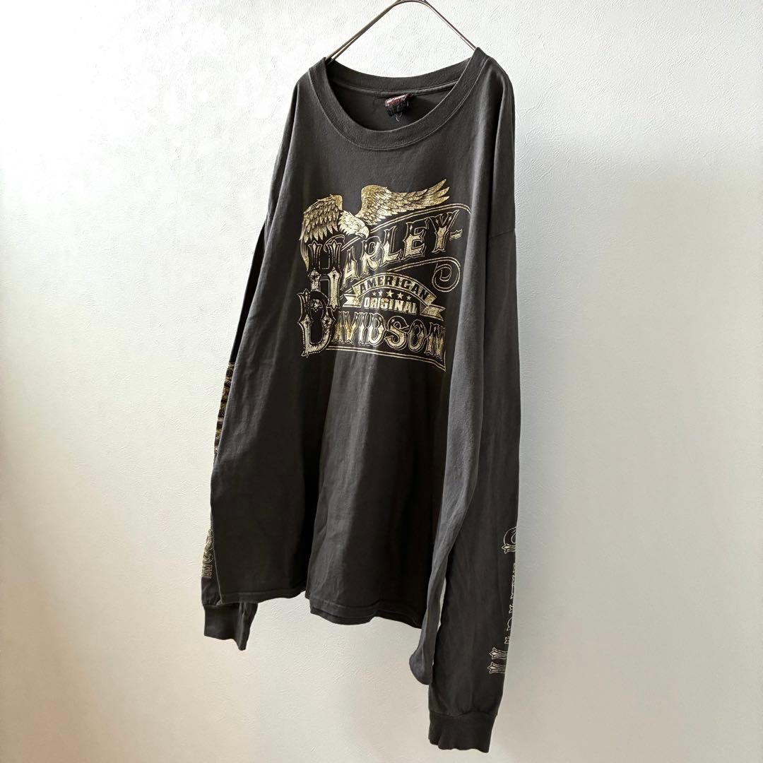Harley-Davidson Tシャツ 長袖 鷲 袖プリント ロンT 大きめ