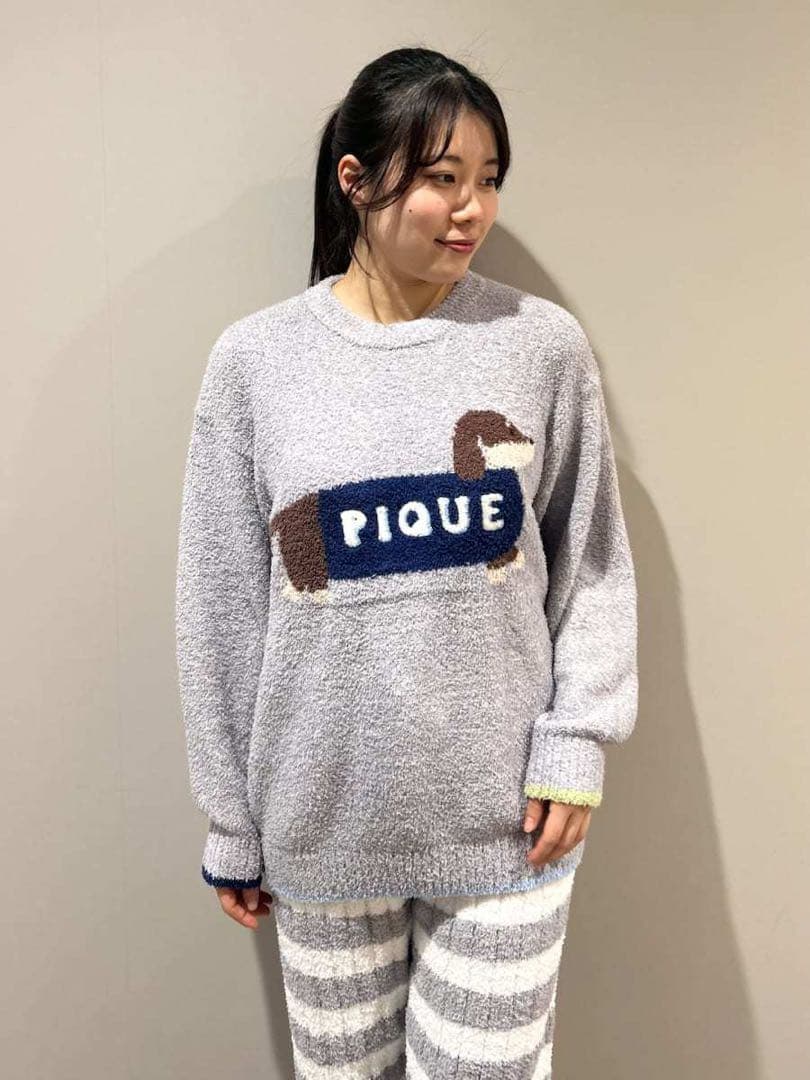 N*様 PIQUE 犬刺繍 グレー ルームウェアセット(上下)
