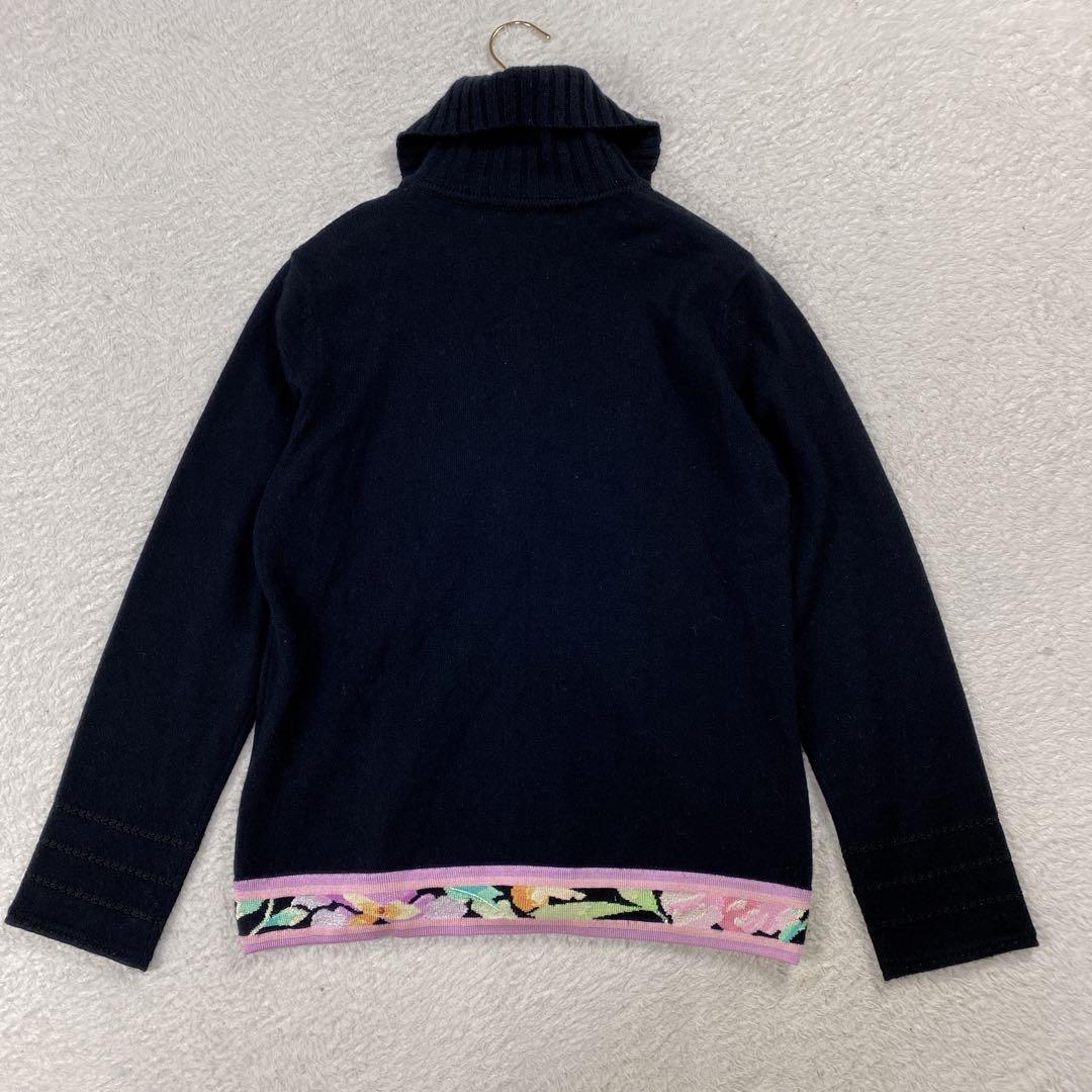 美品/カシミヤ＆シルク 現行タグ レオナール 花柄 カーディガン L タートル黒