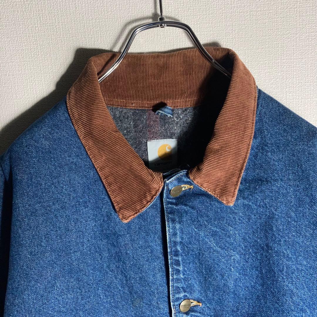 【USA製】Carhartt カバーオール デニムチョアコート 襟コーデュロイ.