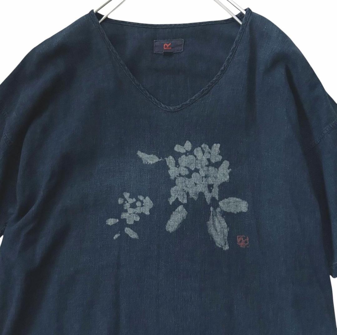 美品 45R フォーティファイブアール　 花柄抜染ワンピース 藍染　インディゴ