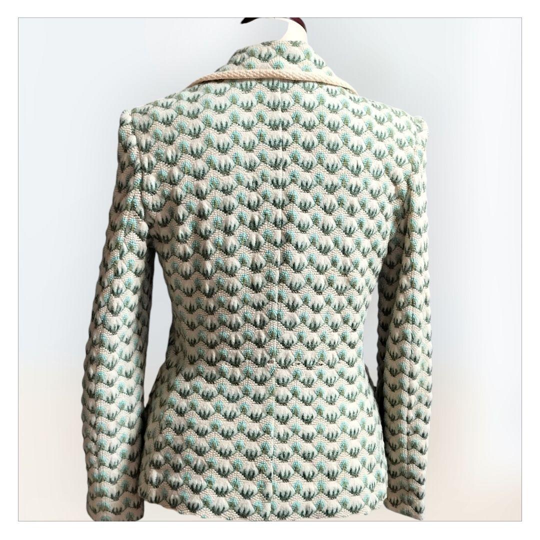 ミッソーニ MISSONI テーラードニットジャケット 緑とベージュのパターン