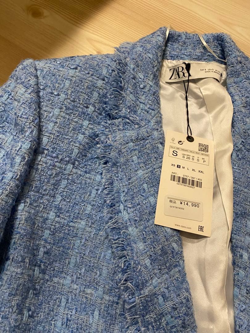 ZARA 新品未使用　青いツイード ダブルブレストジャケット