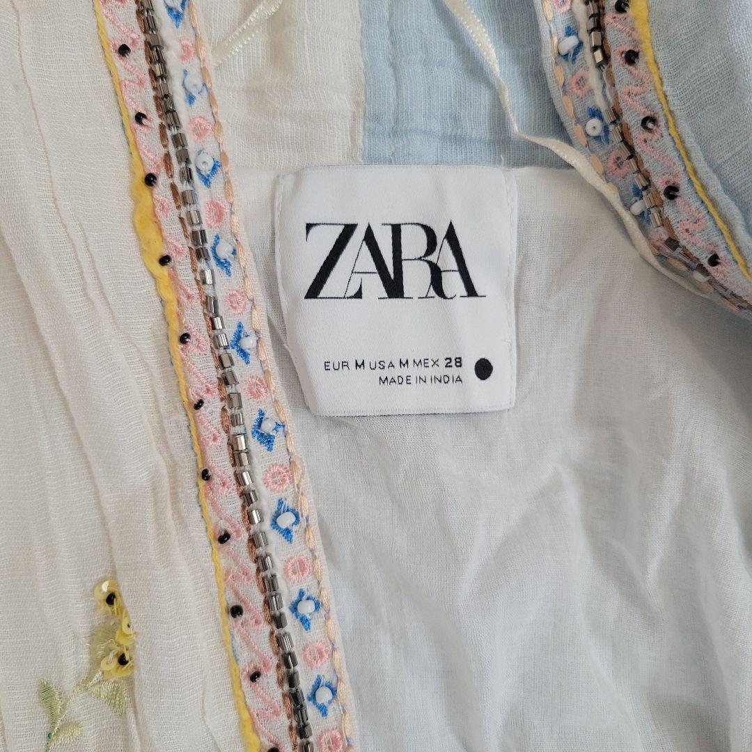希少★ ZARA ザラ 刺繍 リネン ロングガウン カーディガン 羽織り