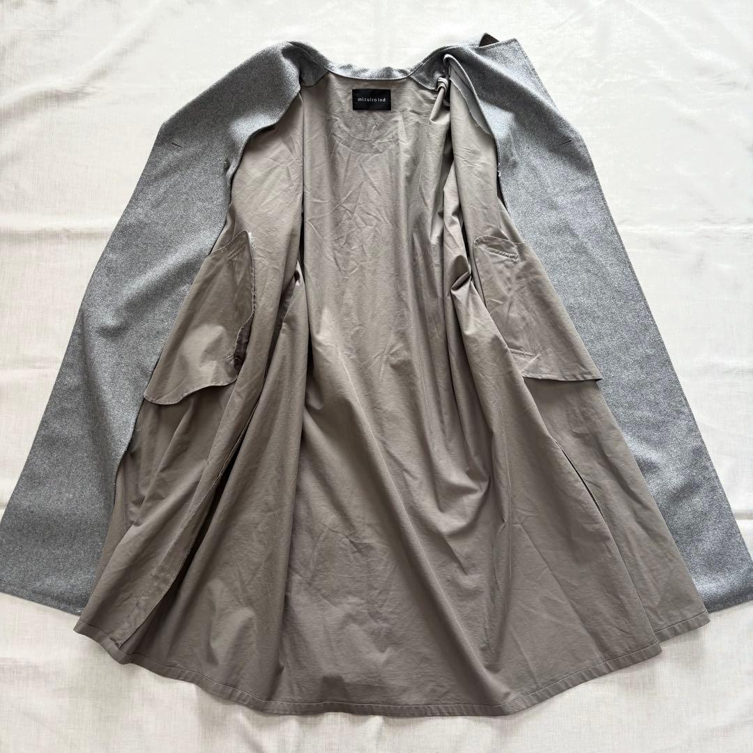 極美品☆ミズイロインド　ワイド　ロングコート　ステンカラー　ウール切替　ベージュ