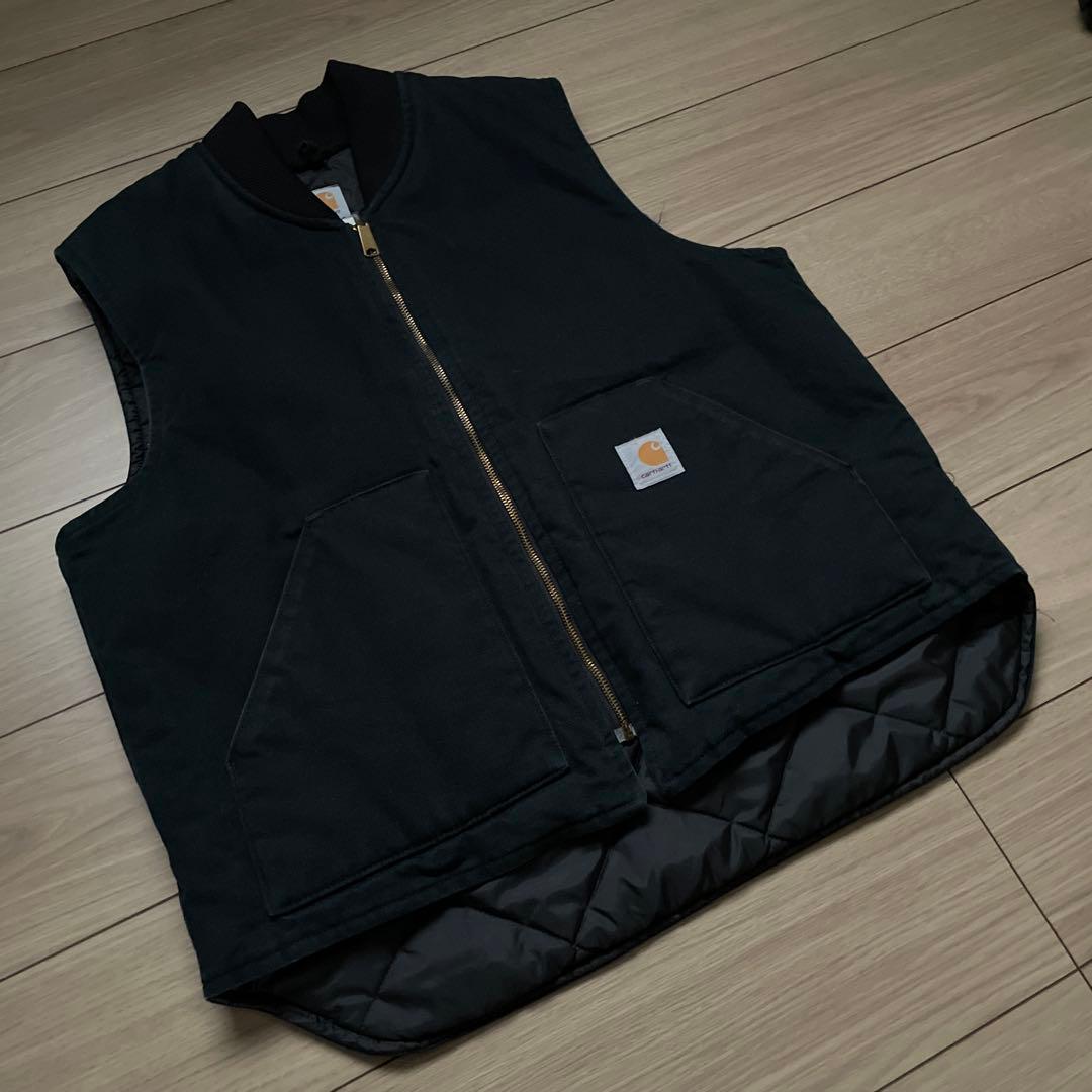 USA製 carhartt ダックベスト XL ブラック 腰ゴム カーハート