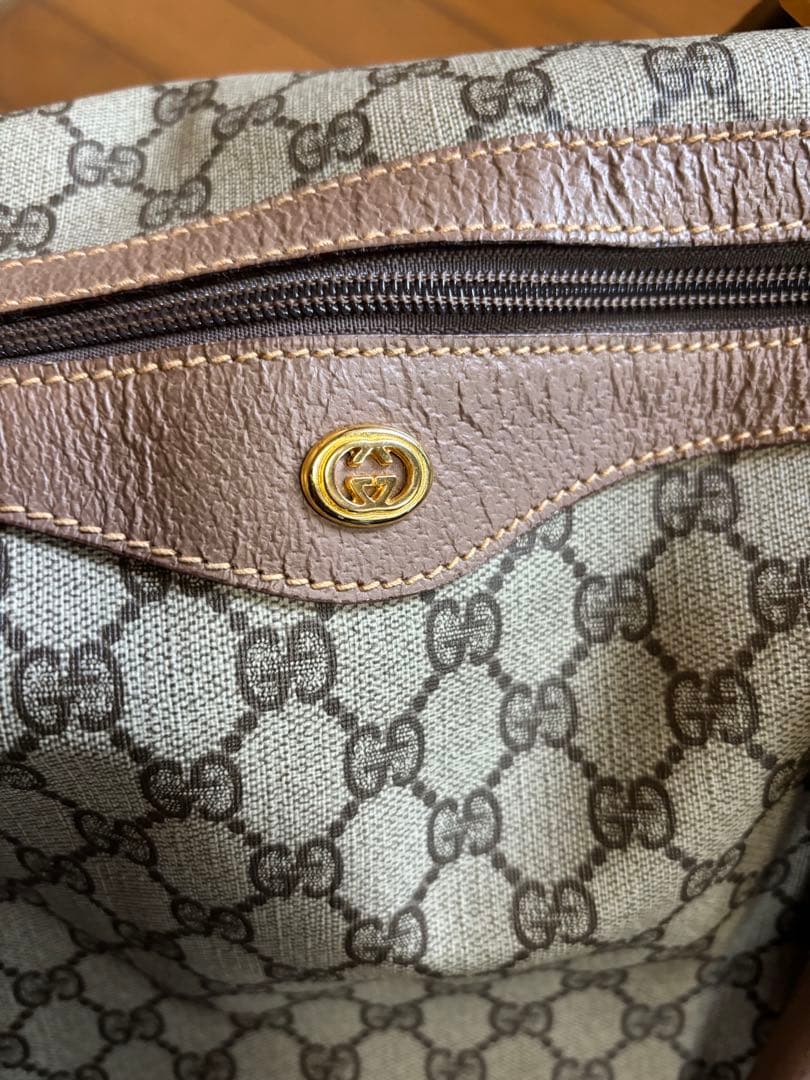 GUCCI GG ボストンバッグ オールドグッチ　ベージュ ロゴ レザー　金具