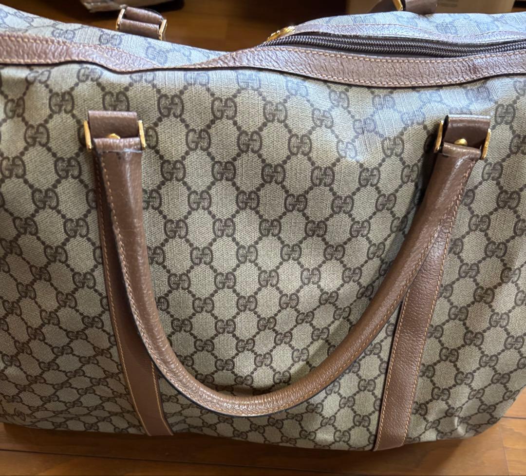 GUCCI GG ボストンバッグ オールドグッチ　ベージュ ロゴ レザー　金具