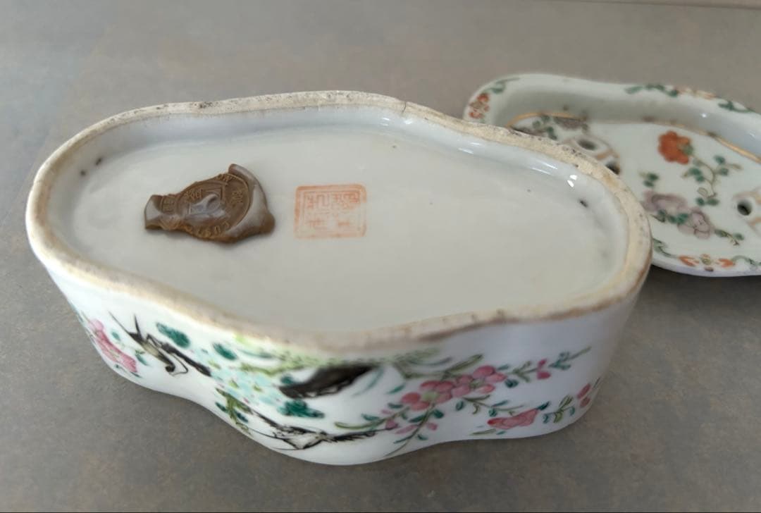 粉彩 蓋もの 清朝 清代 蝋印 中国古玩 唐物 色絵磁 中国茶器 香道具