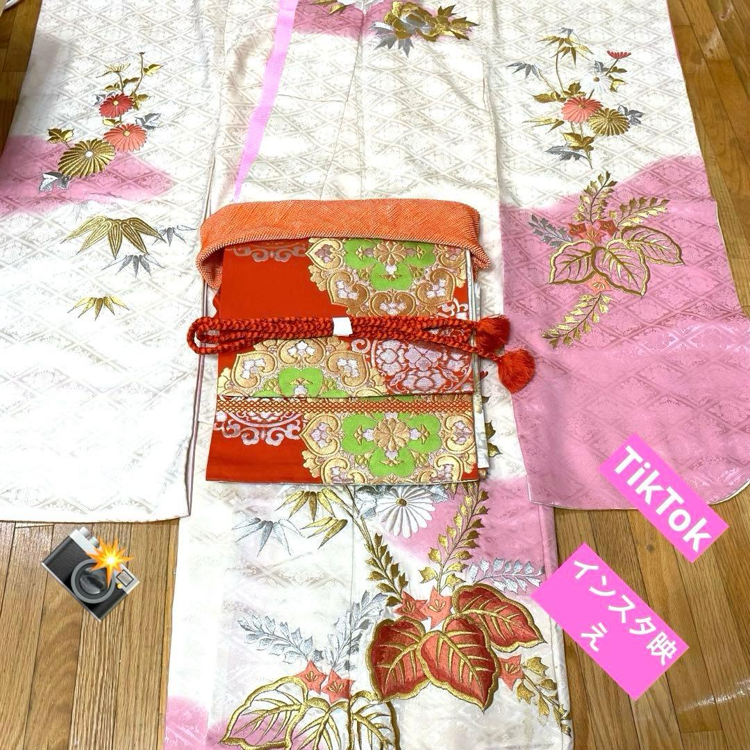 振袖フルセット❤️豪華off-white暈し✨菊牡丹藤垂れ金銀糸刺繍際立つ✨逸品