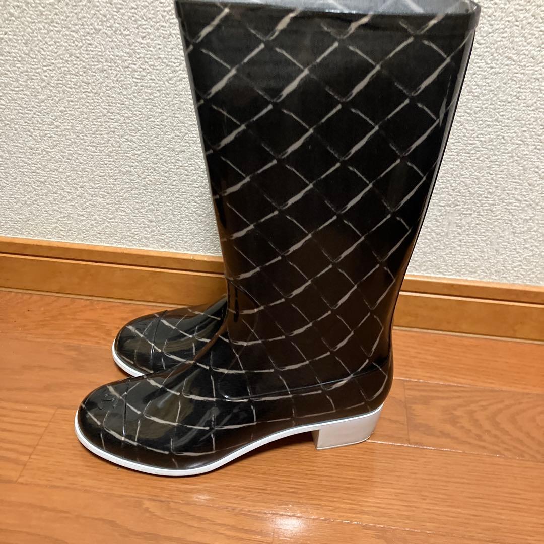 【美品】CHANEL シャネル レインブーツ カメリア/キルティング柄 37